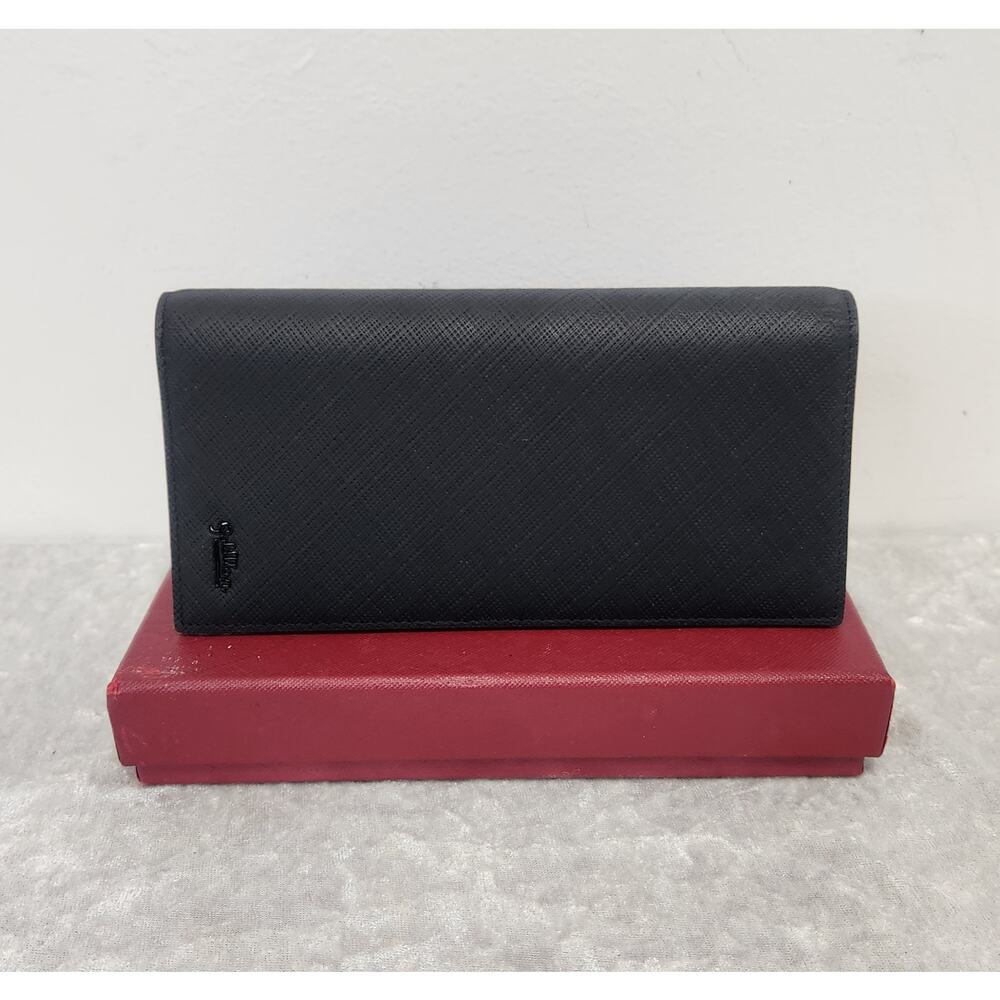 NWT Goldlion Mens Black Soft Lambskin Leather Long Bi-Fold Wallet